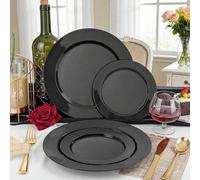Shein 50/25/12 piezas Platos redondos negros, platos de cena elegantes y sencillos, platos para frutas, platos para ensaladas, platos para aperitivos, plato