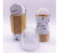 Shein 50/25 piezas de revestimientos de cupcakes blancos de mármol, tazas de papel para hornear con borde enrollado de papel de aluminio resistente al calor