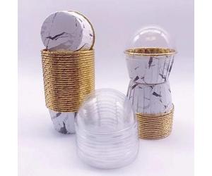 Shein 50/25 piezas de revestimientos de cupcakes blancos de mármol, tazas de papel para hornear con borde enrollado de papel de aluminio resistente al calor