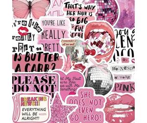 Shein 50 pegatinas rosas con diseño "JUST A GIRL" estética, divertidos grafitis para botellas de agua, portátiles, equipaje, guitarras, patinetas, teléfonos