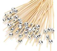 Shein 50 piezas/100 piezas/200 piezas Palillos para comida de bambú con bolas de espejo plateadas y doradas estilo años 80, adecuados para decoración de fie