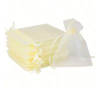 Shein 50 piezas de bolsas de organza de color beige claro con cordones, para joyas, dulces, bolsas de regalo de boda y fiestas, para el Día de San Valentín