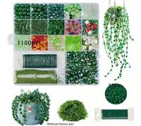 Shein 50 piezas de cuentas sueltas/1100 piezas Kit de fabricación de plantas con cuentas de la serie verde, cuentas de hojas y flores de plantas eternas, pa
