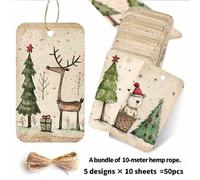Shein 50 piezas de etiquetas de regalo navideñas lindas con cuerda de cáñamo - Diseños festivos caprichosos con oso, reno, árbol de Navidad, ángel y perro,