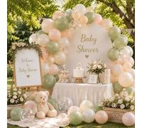 Shein 50 piezas de globos de látex de color rosa pastel, verde y blanco con globos transparentes, decoraciones para baby shower, fiesta de cumpleaños, set d