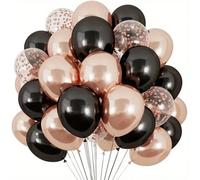 Shein 50 piezas de globos de látex negro mate, oro rosa metálico, lámina de oro rosa, decoración de boda, decoración de fiesta de cumpleaños, decoración de