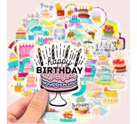 Shein 50 piezas de pegatinas de 4.8cm*5cm con decoraciones de pastel de cumpleaños y velas de "Feliz cumpleaños" en estilo de graffiti, decoración personali