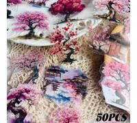 Shein 50 piezas de pegatinas de acuarela con diseños de árbol de melocotón, flor de ciruelo y flor de cerezo para decorar maletas, portátiles, cuadernos, ál
