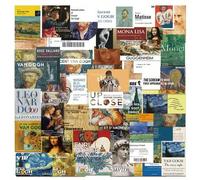 Shein 50 piezas de pegatinas de estilo de galería de arte vintage, patrones de pintura de Da Vinci y Van Gogh, adecuadas para decorar diarios, libros, funda