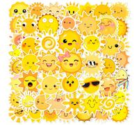 Shein 50 piezas de pegatinas de vinilo con diseños de sol de dibujos animados - reutilizables, coloridas - Calcomanías de estilo para portátiles, botellas d