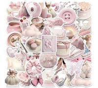 Shein 50 piezas de pegatinas estéticas rosas, adecuadas para decorar habitación, álbum de recortes, portátil, teléfono, patineta, cuaderno, diario, material