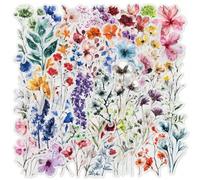 Shein 50 piezas/paquete Juego de pegatinas estéticas de flores acuarela vintage, pegatinas decorativas divertidas de dibujos animados lindos para diario, so