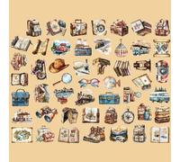 Shein 50 piezas Pegatinas retro de viaje al aire libre, hechas de material PET, para manualidades DIY, cuaderno, diario, portátil, botella de agua, pegatina