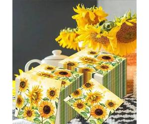 Shein 50 piezas Servilletas de papel con estampado de girasol, patrón de flores amarillas acuarela, servilletas desechables para fiesta, almuerzo, cena, dec