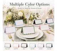 Shein 50 piezas Tarjetas de lugar de mesa multicolor, tarjetas de nombre en blanco, tarjetas de asiento para boda, tarjetas de tienda con borde ondulado, ad