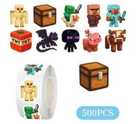 Shein 500 PIEZAS MINISO Pegatinas Estilo Juego de Píxeles Dibujos Animados Etiquetas Adhesivas Cuadradas Diseño de Personaje de Bloque Impresión Clara Super