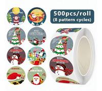 Shein 500 piezas/Rollo Pegatinas Navideñas 8 Patrones Pegatinas Autoadhesivas de Garabatos Pegatinas Redondas Navideñas Decoración de Fiesta Navideña Embala