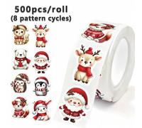 Shein 500 piezas/Rollo Pegatinas navideñas con formas de Papá Noel, Reno, Oso navideño, Pingüino, Conejo, Erizo, Perro, Pegatinas autoadhesivas de garabatos