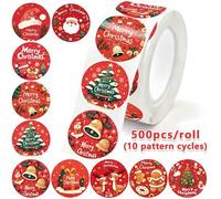 Shein 500 piezas/rollo Pegatinas rojas de Papá Noel, Papá Noel, Reno, Trineo, Hombre de jengibre, Árbol de Navidad, Caja de regalo Pegatinas autoadhesivas d
