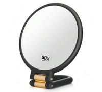 Shein 50X Lupa con mango, espejo de mano de viaje - Espejo de mano de doble cara, aumento de 10X/50X, mango/soporte ajustable, espejo de maquillaje plegable