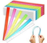 Shein 6/12/18 Piezas Regla de Plástico de 12 Pulgadas - Regla Flexible Transparente Multicolor para Útiles Escolares, con Escalas de Centímetros y Pulgadas,