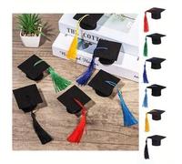 Shein 6/12/25 piezas Sombrero de graduado mini con borlas, decoración de botella de vino de fieltro, gorros de graduación mini para decoraciones de fiesta d