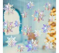 Shein 6/12 piezas - Decoraciones colgantes de copos de nieve navideños, Set de 6 piezas de coronas de copos de nieve de papel 3D arcoíris, decoración para f