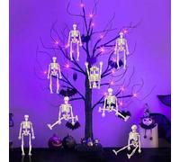 Shein 6/3/1 pieza Mini Esqueleto Posable con Cuerda de Yute de 10m, Guirnalda de Esqueleto Colgante Color Marfil para Fiesta de Halloween, Casa Embrujada, P