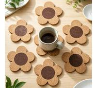 Shein 6/3/1 pieza Posavasos de corcho con forma de flor, alfombrillas de madera resistentes al calor para tazas de café, protector de escritorio de estética