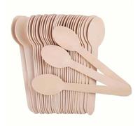 Shein 6,3 pulgadas Cucharas de madera artesanales, cucharas de postre de un solo uso, cucharas de madera de muestra, cucharas de fiesta, cucharas de pastel,