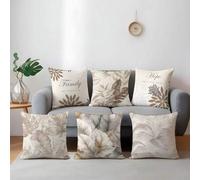 Shein 6 fundas de cojín minimalistas de uso diario con hojas geométricas y "Esperanza Familia" en tela de terciopelo suave color melocotón, de 45*45/50*50/4