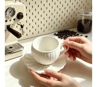 Shein 6 Juegos/Juego Taza de café y platillo de cerámica con diseño minimalista europeo de 90ML en forma de calabaza, incluye taza y platillo, apto para lav