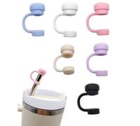 Shein 6 piezas/2 piezas Tapas de silicona reutilizables para pajitas, compatibles con vasos , tapas anti-derrames, anti-fugas, anti-salpicaduras y anti-polv