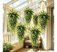 Shein 6 piezas/2 sets de plantas colgantes artificiales de helecho de Boston y camelia, follaje verde falso de gran tamaño, decoración floral, plantas falsa
