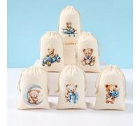 Shein 6 piezas Bolsas de regalo reutilizables con cordón, decoraciones de fiesta de cumpleaños con tema de oso azul, decoración de boda/obsequios de despedi