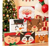 Shein 6 piezas Cajas de regalo navideñas con lazos, Cajas de embalaje de regalo navideño, Cajas de regalo navideñas con diseño de Papá Noel, Reno, Muñeco de