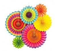 Shein 6 piezas de abanicos de papel de colores, decoración colgante. Decoraciones de corona de papel con diseño redondo, adecuadas para fiestas festivas, ce