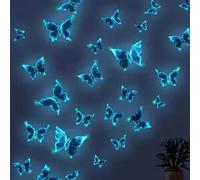 Shein 6 piezas de pegatinas decorativas de mariposas azules que brillan en la oscuridad para dormitorio y sala de estar, pegatinas, vinilos decorativos para