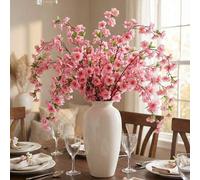 Shein 6 piezas Flores de flor de durazno artificiales de 63cm/24.8in de largo, rama de flor de cerezo de seda, decoraciones para el hogar, flores falsas de