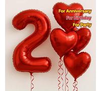 Shein 6 piezas Globos de número de lámina roja de 32 pulgadas, con opción de globos con forma de corazón de 18 pulgadas | Decoración para fiesta de San Vale