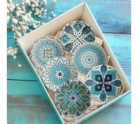Shein 6 piezas Posavasos de madera - Elegantes patrones florales y geométricos de mandala, protectores de mesa resistentes al calor de 3.94x3.94 pulgadas pa