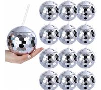 Shein 6 piezas Vasos de bola de discoteca con tapas, vasos de cóctel con bola luminosa reutilizable, adecuados para fiestas, discotecas, bares, cumpleaños,