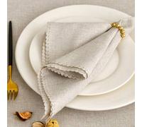 Shein 6 servilletas de tela con ribete festoneado, servilletas de mesa de poliéster simples para cenar