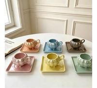 Shein 6 Sets/1 Set 90ml Juego de Taza de Café y Platillo de Cerámica Colorida con Tazas de Té, Incluye Tazas y Platillos, Tazas con Asas Resistentes al Calo