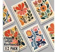 Shein 6 tarjetas de felicitación con sobres con diseños florales, adecuadas para enviar a amigos, maestros, colegas en ocasiones como agradecimiento, cumple