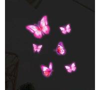 Shein 6 unidades Calcomanías de pared de mariposas rosas que brillan en la oscuridad, acabado mate removible, adecuadas para sala de estar, escalera, dormit