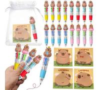 Shein 60 piezas/20 sets Regalos de cumpleaños para niños Detalles de invitados Bolígrafos de capibara de 4 en 1 multicolor con notas adhesivas de dibujos an
