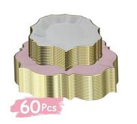 Shein 60 piezas de suministros para fiestas rosas, platos de papel desechables bicolor, adecuados para el Día de la Madre/Boda/1er Cumpleaños/Decoración par
