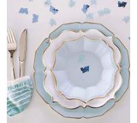 Shein 60 piezas Platos de papel azul claro con borde ondulado, de 7", 9", 10" Platos desechables para fiestas, Platos de papel azul con borde de lámina de o