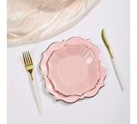 Shein 60 piezas Platos de papel con lámina de oro y rosa, platos desechables adecuados para fiestas/bodas/Día de San Valentín/Pascua, 30 piezas de platos de
